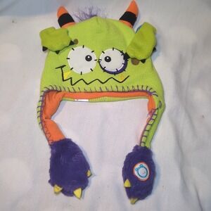 Flipeez Kids Green Monster Beanie w/ Flipping Hands Tobaggan Youth/Toddler Size